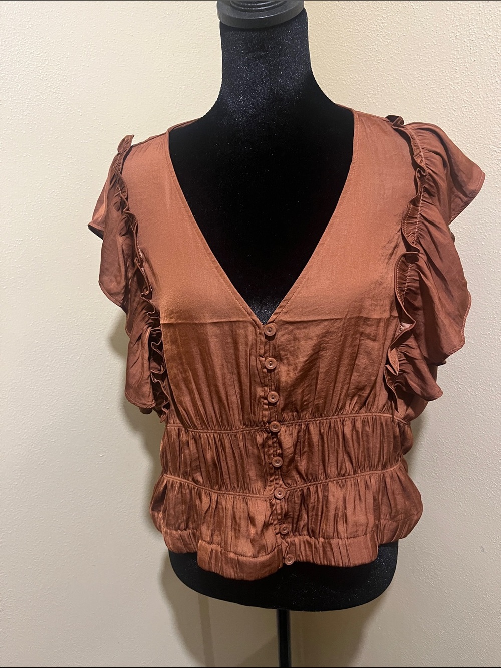 Marc New York Rust Ruffle Button-Front Blouse